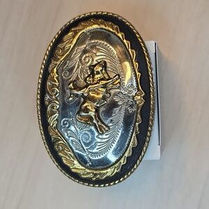 Western Rodeo Bull Rider Belt Buckle - Marked German Silver